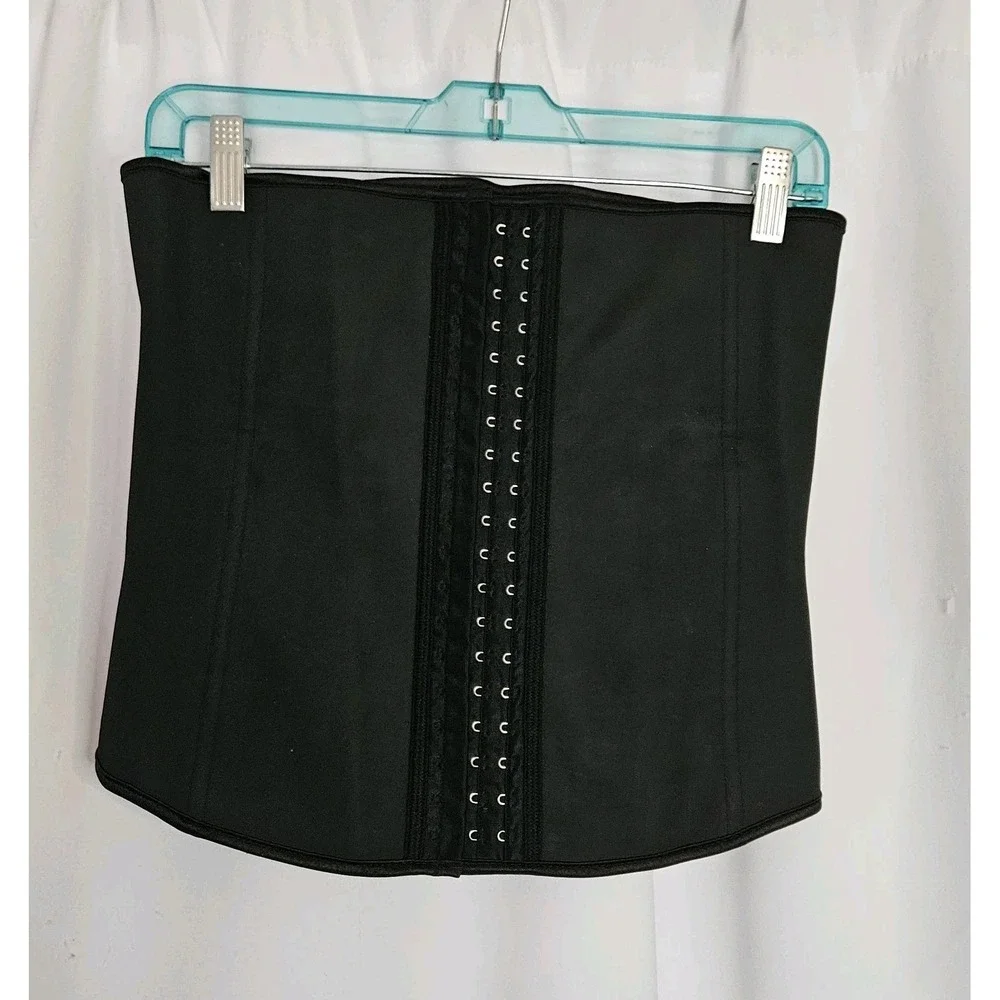 Waist Trainer Corset‎ Latex Size Large Black Mild Boning Adjustable Hook & Eye